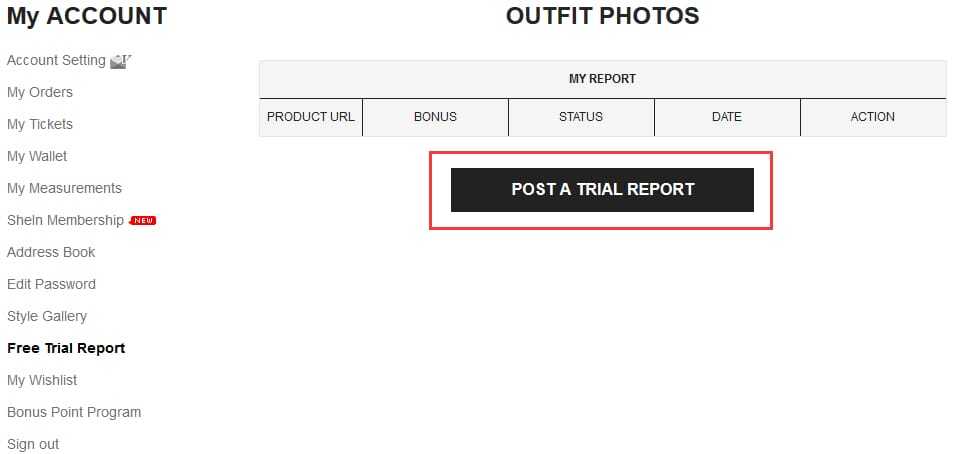 Shein Free trial report