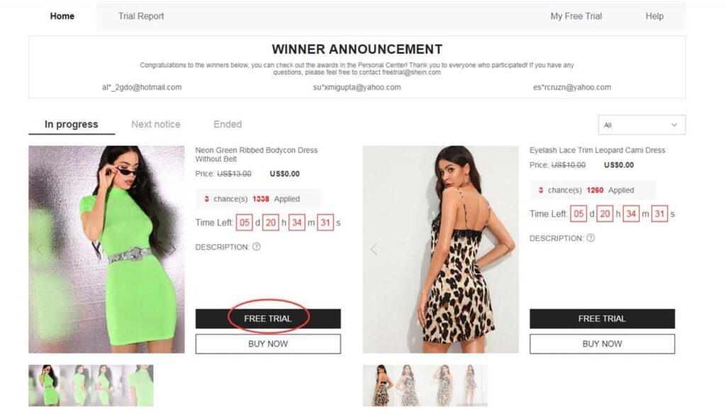 How to get a free trial from Shein